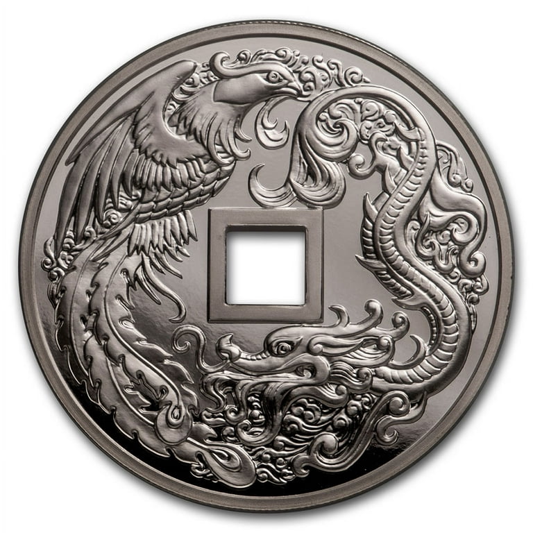 2018 China 2 oz Silver Dragon & Phoenix Cash Coin PF-70 NGC