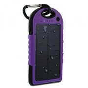 Aduro® PowerUp Solar Powered Rugged Backup Battery W/ Dual USB Ports, IPX4 Certified Water Resistant, Shock Proof, Dirt Proof, Snow Proof. 6000 mAh, 30  Hrs Talk Time Added (Purple/Black)
