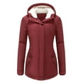 thumbnail image 1 of Innerwin Coat Hooded Ladies Outwear Drawstring Long Sleeve Buttons Jacket Dark Red 2XL, 1 of 5