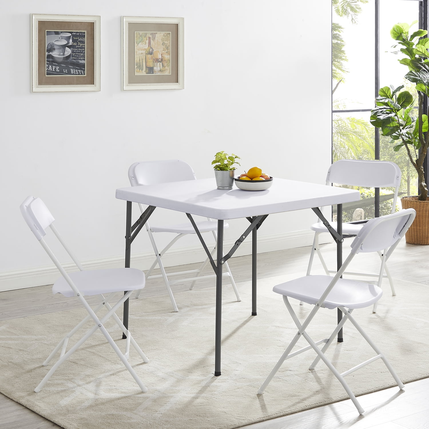 Naomi Home 5 Piece Resin Square Folding Card Table and Chair Set, White - Walmart.com - Walmart.com