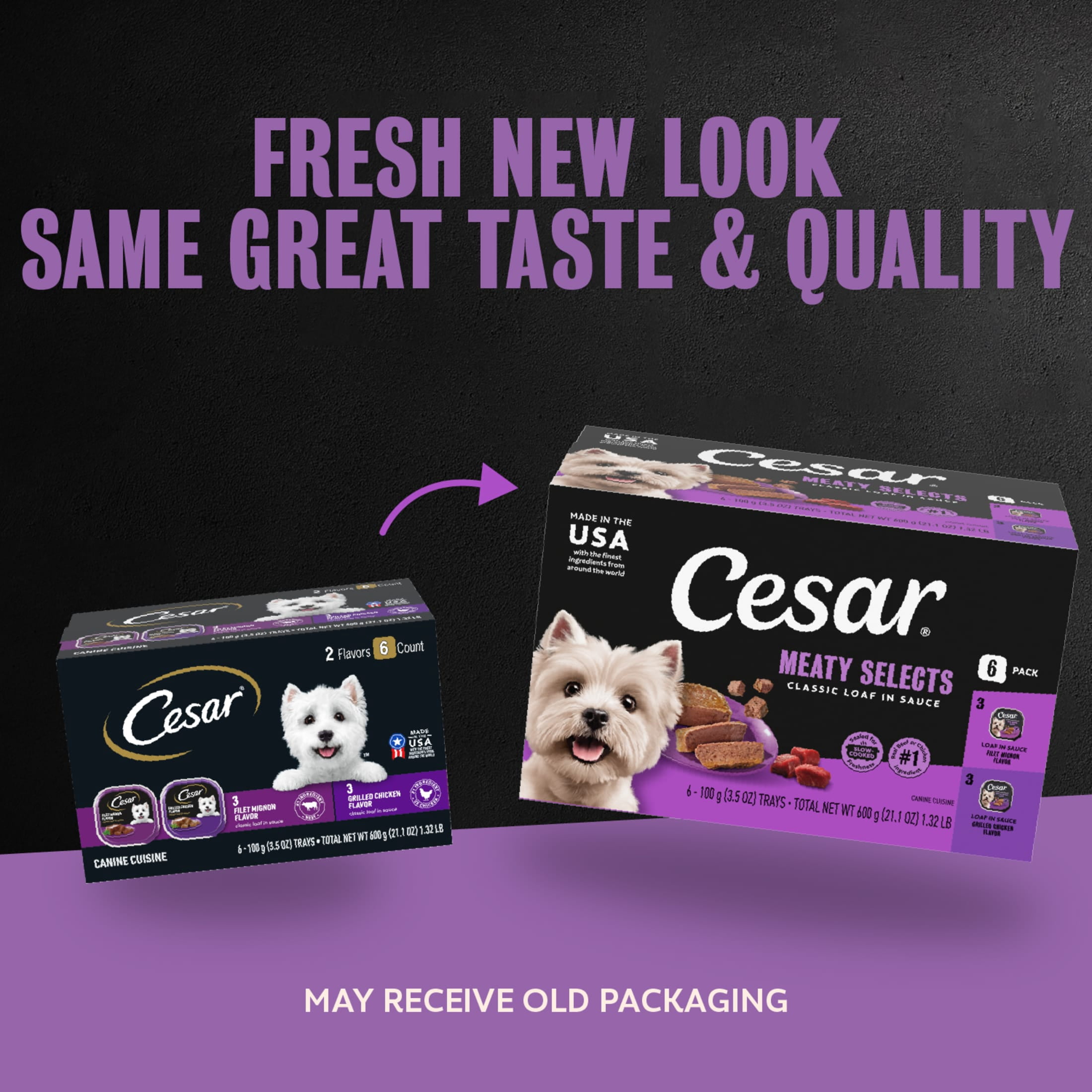 Cesar Loaf in Sauce Beef and Chicken Flavors Adult Wet Dog Food Variety Pack, 3.5 oz Trays, 6 Ct.