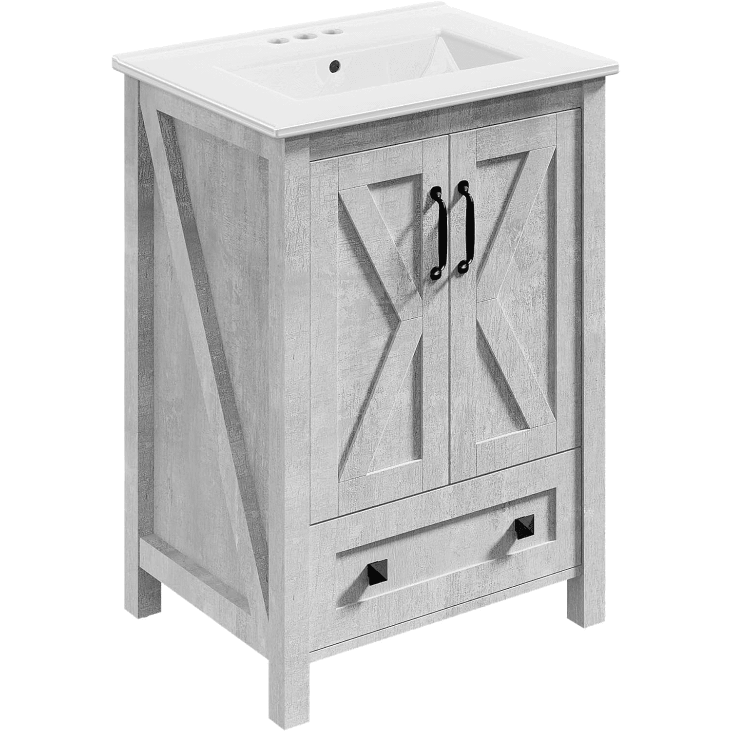 30" Modern Bathroom Vanity with Ceramic Basin,Undermount Vanity Sink Cabinet 2 Doors and 1 Storage Drawer, Freestanding Bathroom Storage Cabinet,Waterproof Material