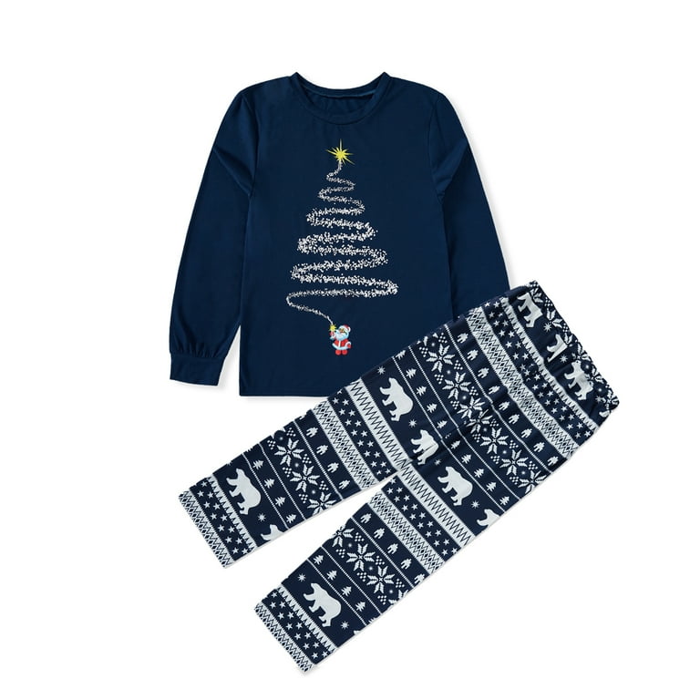 GRNSHTS Family Matching Christmas Pajamas Set Adult Kids Xmas Pjs Christmas Tree Printed Sleepwear Navy Blue Kid 2T
