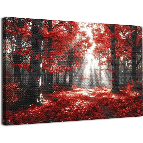 Aaheei Red Forest Wall Art Living Room Black and White Wall Decor Nature Scenery Paintings Prints Red Trees Bathroom Accessories Canvas Modern Artwork Office Bedroom Dinner Room Home Decoration