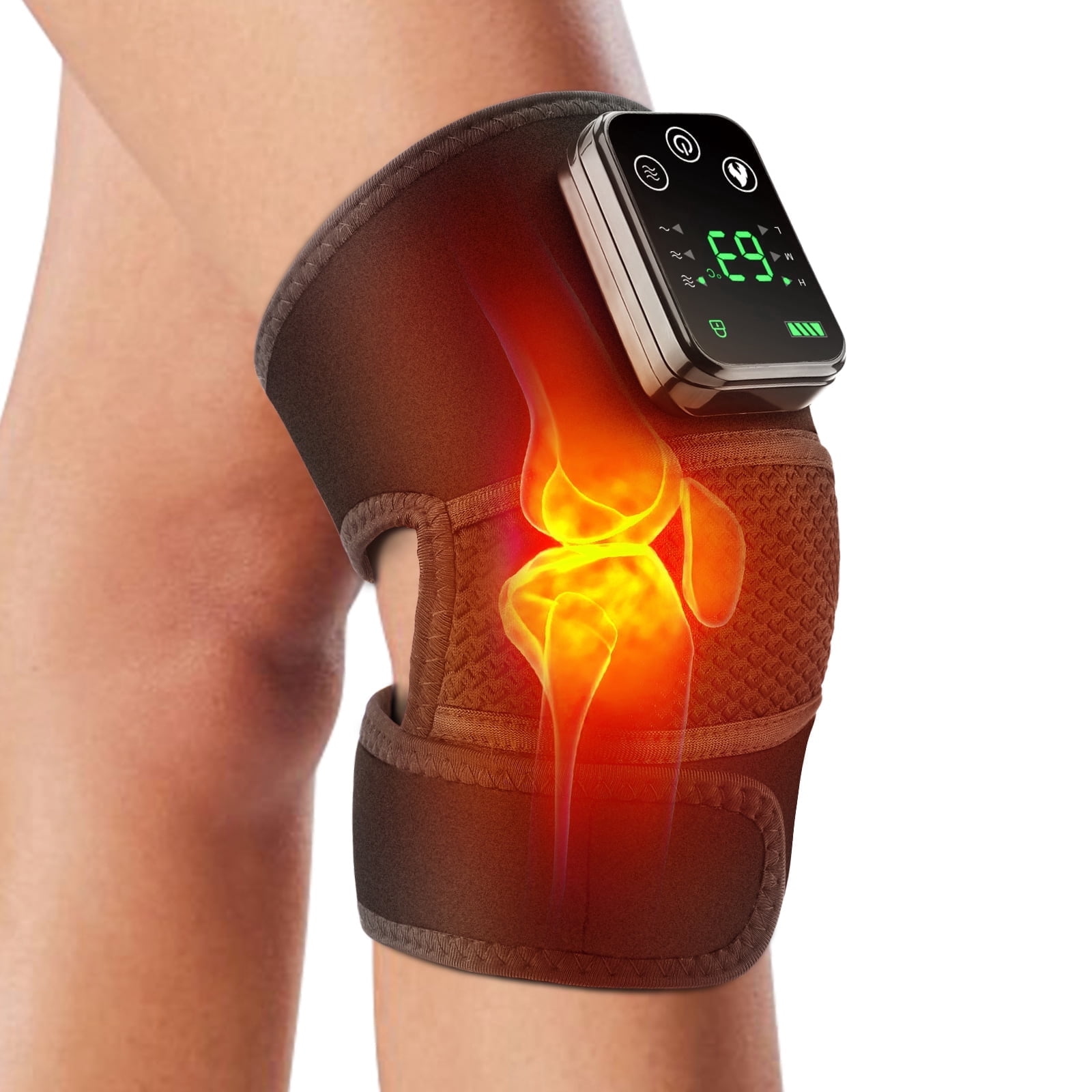 3-in-1 Heated Vibration Massager Pad for Knee Shoulder and Elbow, Electric Heating Wrap with Adjustable 3 Heat Levels and 3 Vibrations, USB Rechargeable Comfort Support Brace for Daily Use