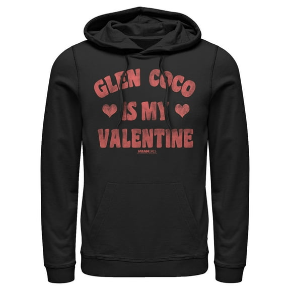 Men's Mean Girls Distressed Glen Coco Is My Valentine Pull Over Hoodie Black Small