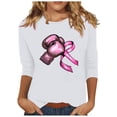 thumbnail image 3 of VKOYWKM Women's 3/4 Sleeve Tops Breast Cancer Awareness Shirts Inspirational Cancer Crew Neck Loose Fit Pink Ribbon Graphic Tee, 3 of 5