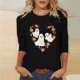 thumbnail image 2 of LYEAA Halloween 3/4 Length Sleeve Womens Tops Crew Neck Regular Straight Cuff Casual Wear Ghost Holiday Clothes Black S, 2 of 4