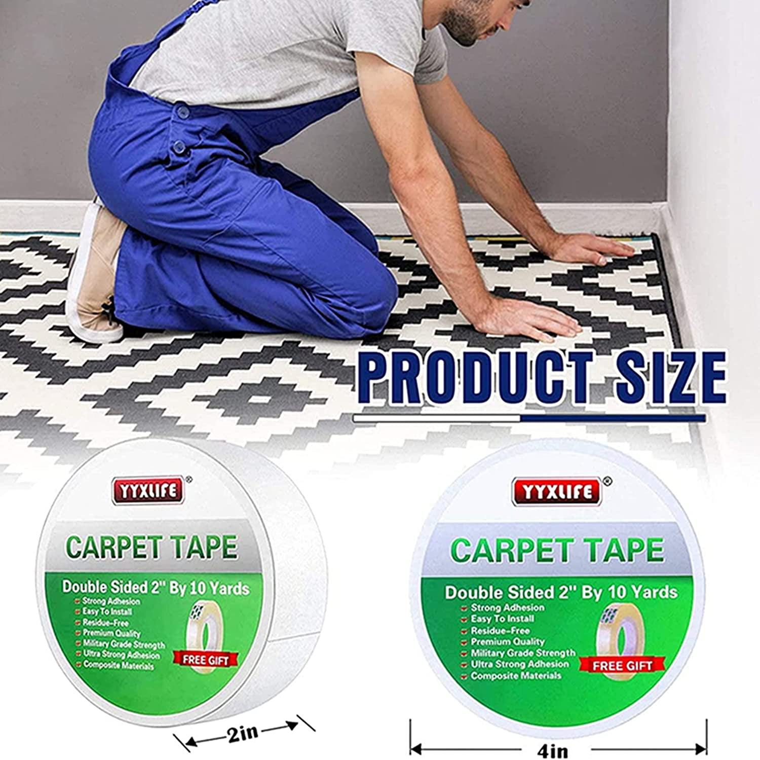 XFasten Double Sided Carpet Tape - Heavy Duty 2” x 5 yds, 1” Core Carpet  Tape for Area Rugs Over Carpet, Keep Rug in Place, Double Sided Rug Tape  Hardwood Floor, Laminate