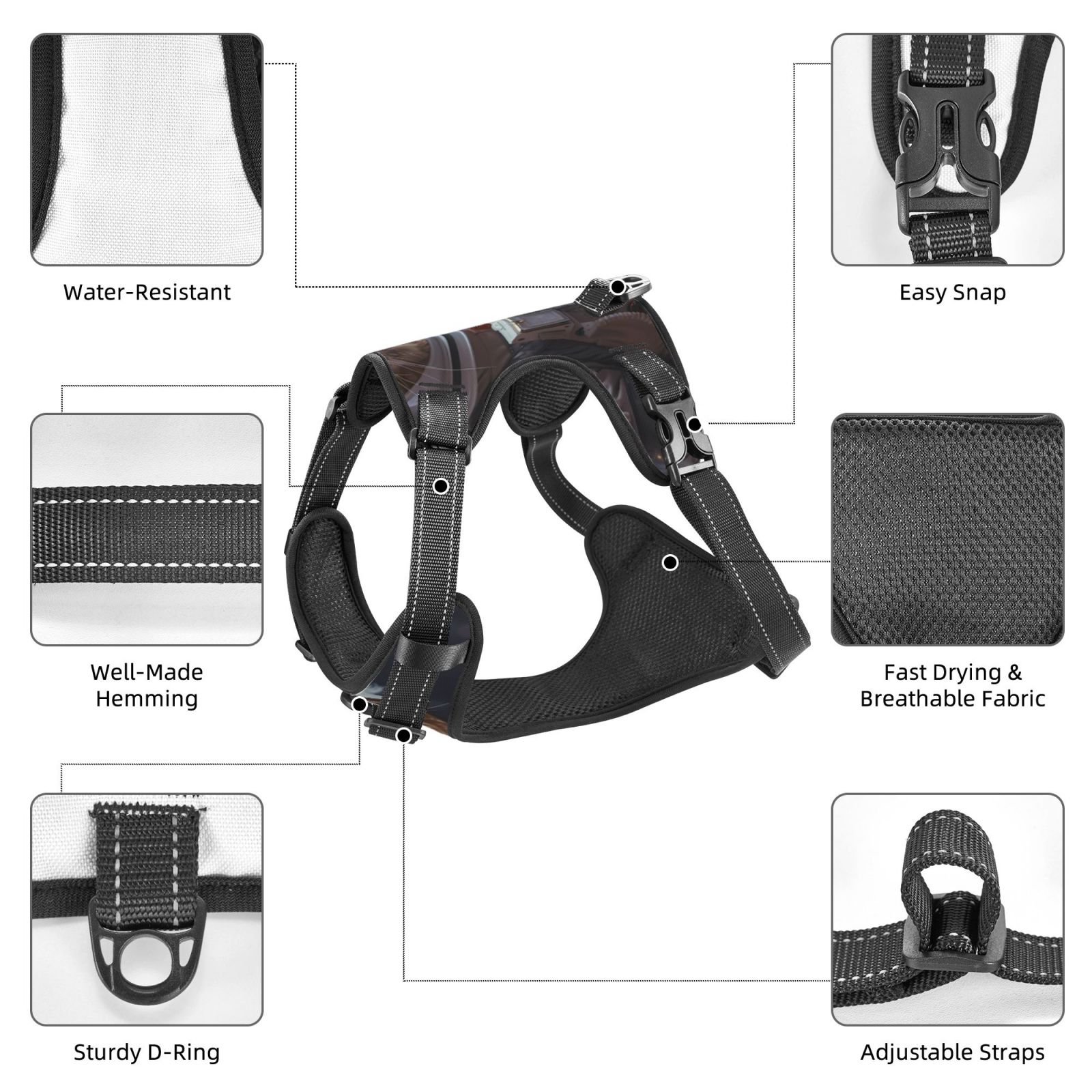 Fuzoiu Cat Astronaut In Space Print Reflective Dog Harness,Adjustable, Breathable Pet Vest,Dog Harness No Pull,No Choke Pet Vest for Small, Medium, and Large Dogs-Large