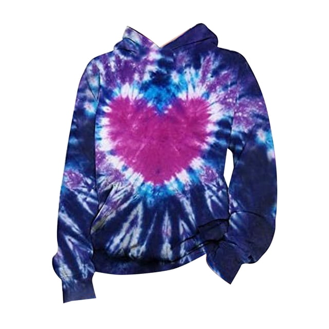 Girls Tie Dye 3D Print Hooded Pullover Sweatshirt with Front Pocket for Spring and Autumn Fashion