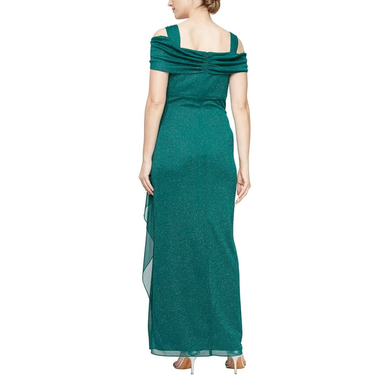 Alex Evenings Long Cold Shoulder Glitter Mesh Gown with Cowl Neckline (Womens, Emerald Green, 16) - Walmart.com Alex Evenings Long Cold Shoulder Glitter Mesh Gown with Cowl Neckline (Womens, Emerald Green, 16) - Walmart.com