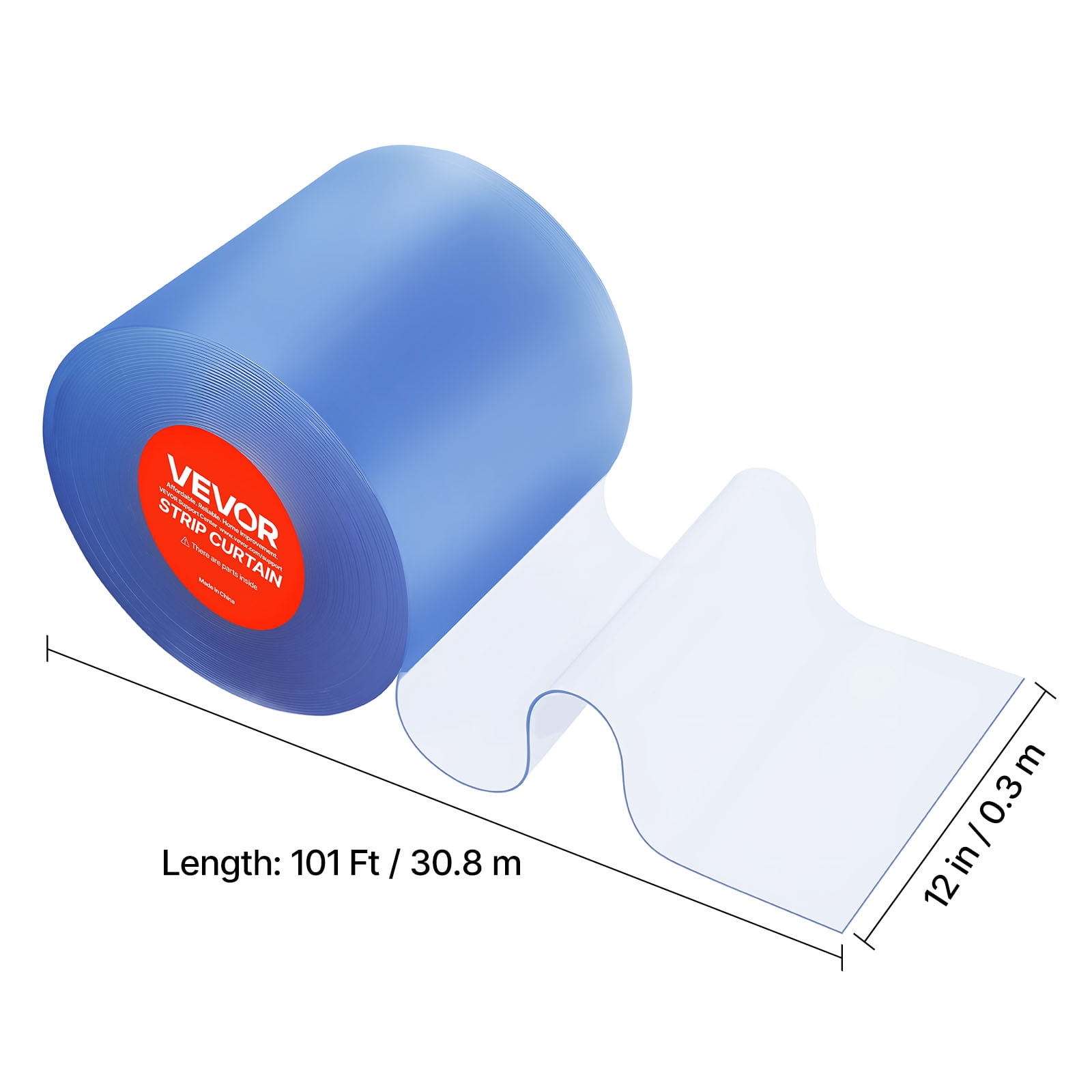 VEVOR Clear PVC Strip Curtain, 101 ft Length x 12 in Width, Thermal Insulating Plastic Door Strip Bulk Roll, Walk in Freezer Cooler Curtain Strips for Doorways of Supermarket, Garage, Warehouse