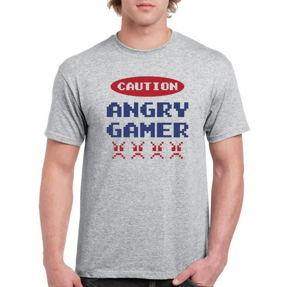 Caution Angry Gamer T-Shirt Men -Smartprints Designs, Male 5X-Large