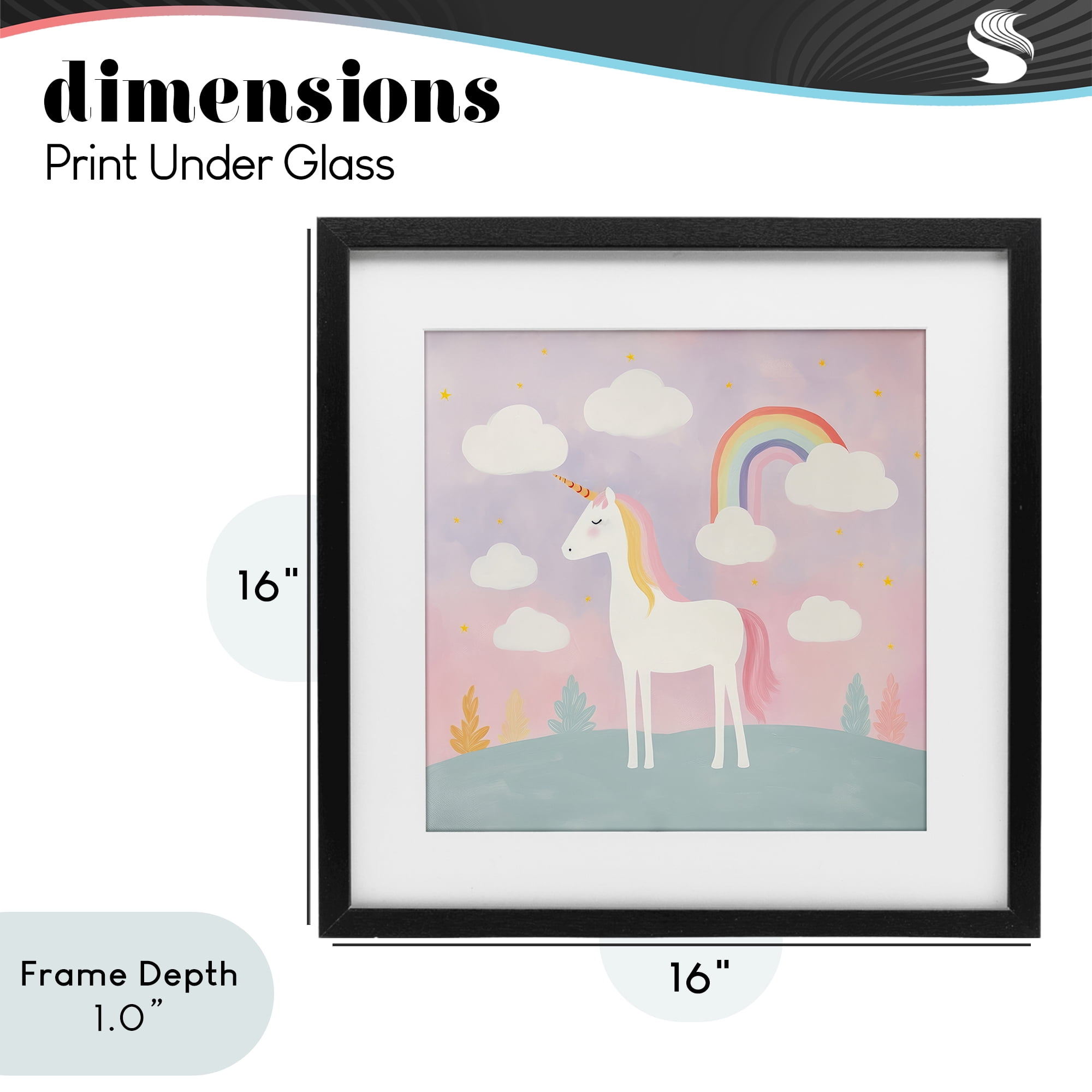 Stupell Industries Mystical Unicorn with Rainbow & Clouds Black Framed Print Under Glass, design by Lazar Studio