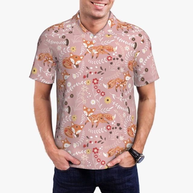 Fotbe Beautiful Fox Camiseta Polo de Golf para Hombre con Estampado – Camisa Deportiva Transpirable con Cuello Abotonado-Medium