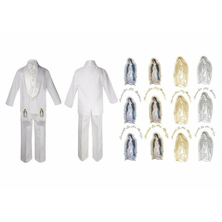 

New Born Baby Boy Christening Baptism White Suit Guadalupe On Stole Sm-7