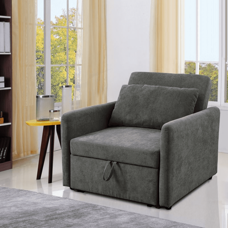 Aukfa 36" Chaise Futon Convertible Sofa Bed, Pull Out Sleeper Chair Bed for Home Office, Lint, Gray