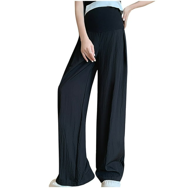 ShomPort Women's Maternity Casual Pants High Waist Lounge Wide Leg Trousers Loose Comfy Pregnancy Pants with Pockets