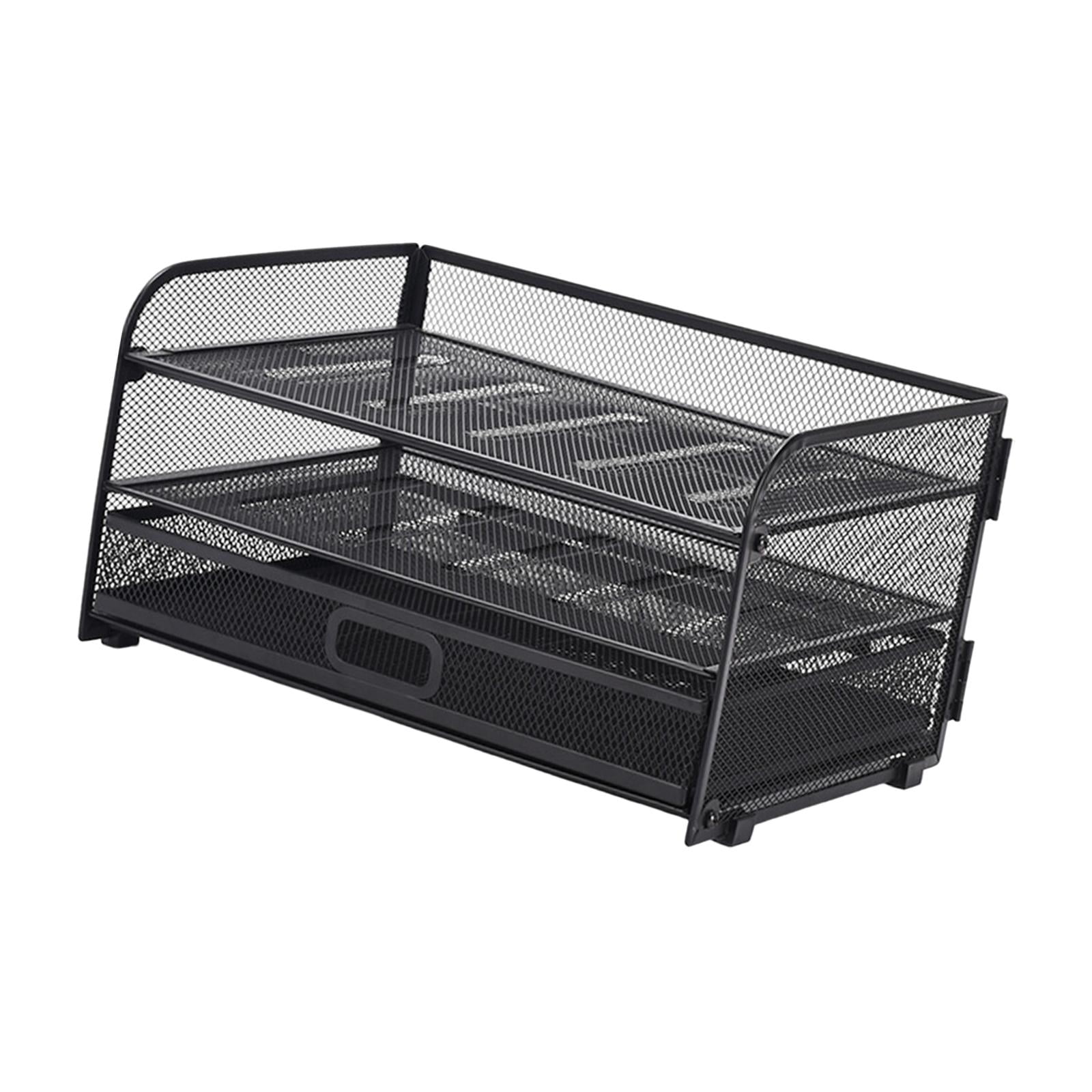 Desk Organizer File Holder Mesh Desktop File Sorter Organizer Office Accessories Organization Metal Folding Document File Tray Rack Desktop with 1 Drawer