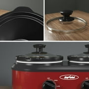 Superjoe Double Slow Cooker,2 Pot Small Mini Crock Buffet Servers and Warmer,Dual Pot Oval Manual Slow Cooker with Adjustable Temp Removable Ceramic Pot,Stainless Steel, Total 2.5 Quarts Red