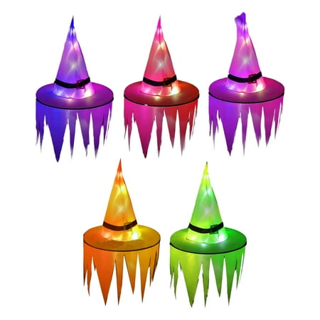 

Ekeka Free Shipping 5pcs Witch Hat Hanging Pendant With LED Light Party Halloween Decoration Glowing