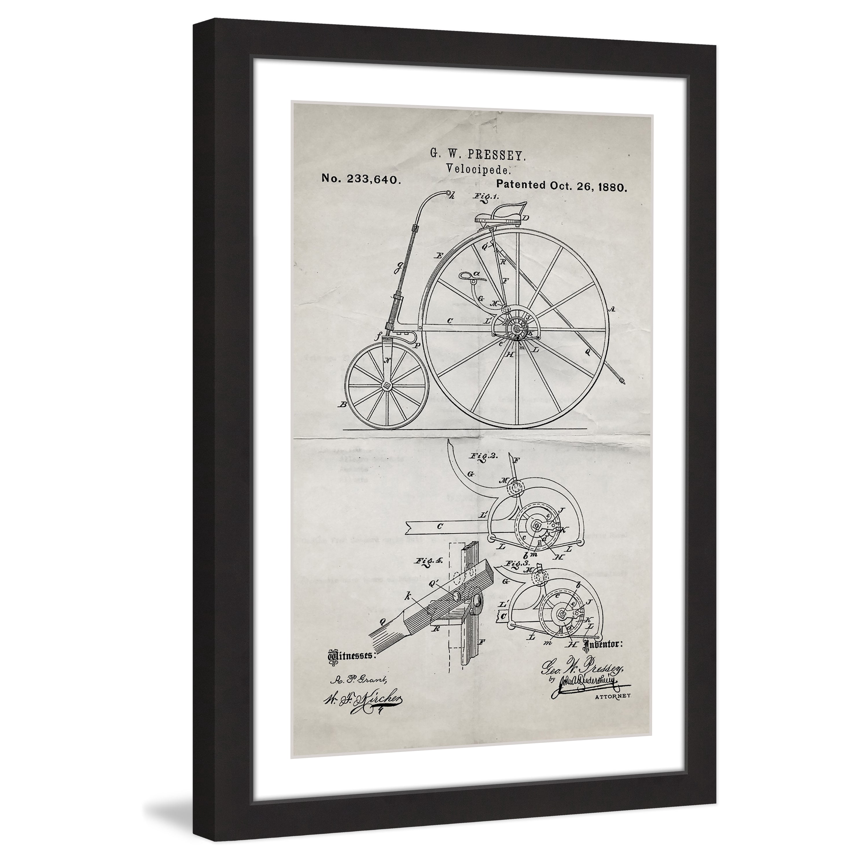 "Velocipede 1880 Old Paper" Framed Painting Print