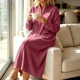 thumbnail image 4 of Sofwtay Women's Zip‑Up Housecoat Robe Stand Collar Long Sleeve Maxi Length Loungewear Coat with Patch Pockets for Lounging, 4 of 5