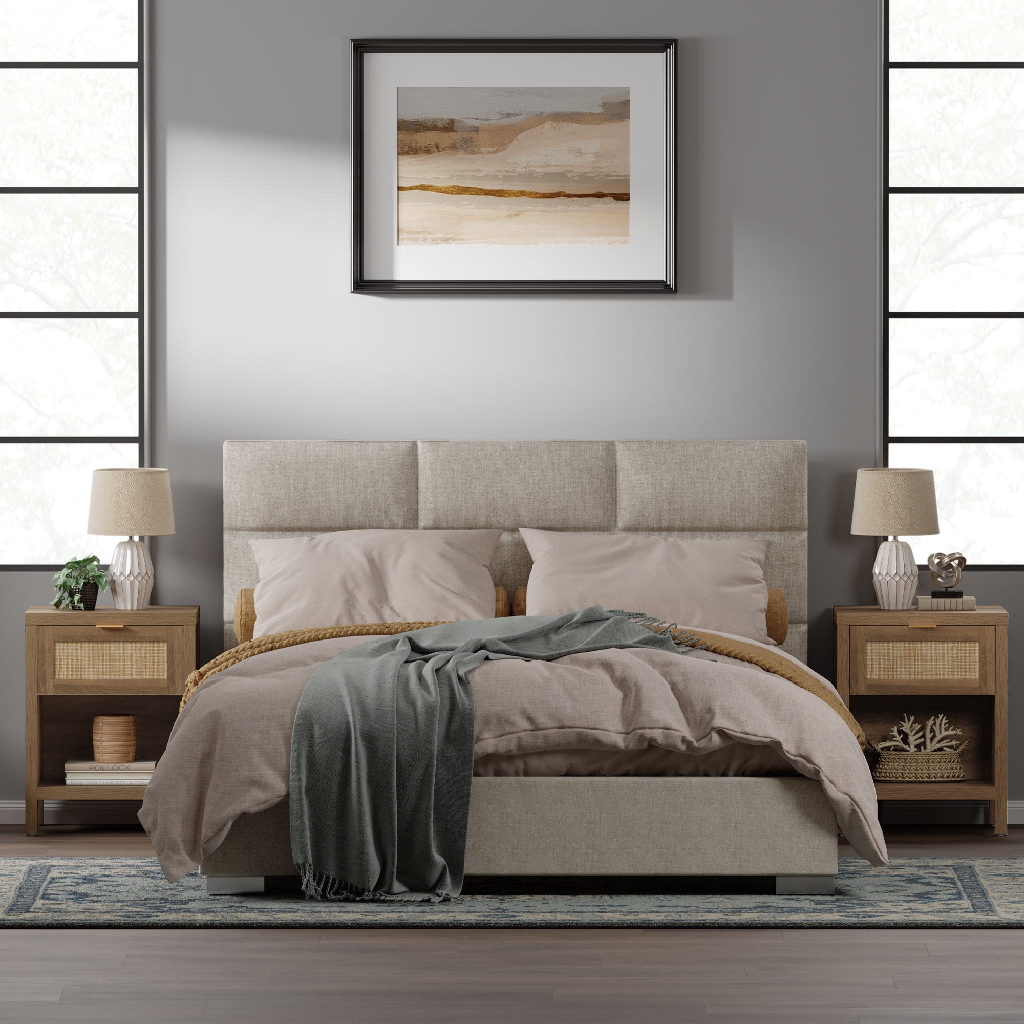 SICOTAS Rattan Nightstands Set of 2 with Drawer and Storage, Bedside Tables