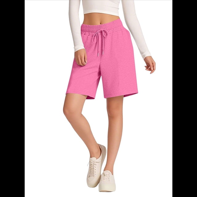 Pantalones Cortos Holgados con Bolsillos para Mujer, Hasta la Rodilla, para Yoga, Caminar, Hacer Ejercicio, Informales Rosa M