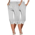 thumbnail image 1 of Diufon 2pc Womens Capris Pants Summer Solid Color Pants Elastic Waist Drawstring Pants with Pockets, 1 of 7