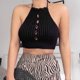 thumbnail image 3 of Mujer Recortado Chaleco Halter Cuello Envoltura Sin Mangas Slim Ajustado Acanalado Crop Tank Top Color Sólido Blusa De Punto Corto, 3 of 5
