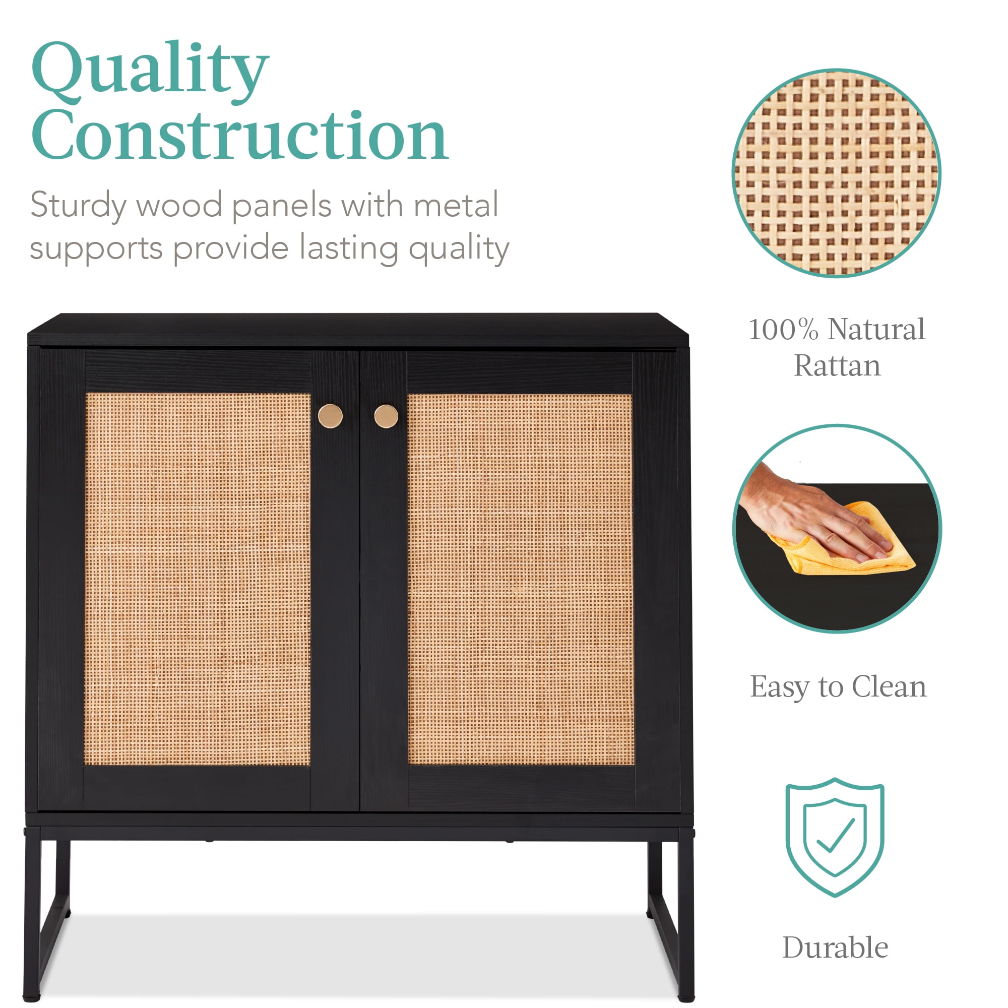 Best Choice Products 2-Door Rattan Storage Cabinet, Accent Furniture, Cupboard w/ Non-Scratch Foot Pads - Black