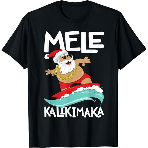 Mele Kalikimaka Hawaiian Christmas Hawaii Surfing Santa Short Sleeve T-Shirt Black