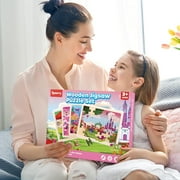 SYNARRY 4-in-1 Wooden Princess Mermaid Puzzles for Kids Ages 3-8, 24pcs Each, FSC Certified Educational Jigsaw Puzzle Set