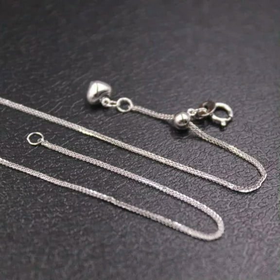 K-KED Real 18K White Gold Necklace Women's 0.7mm Thin Adjust Wheat Chain Link Au750-45cm/18inch-1.3g(±0.1）