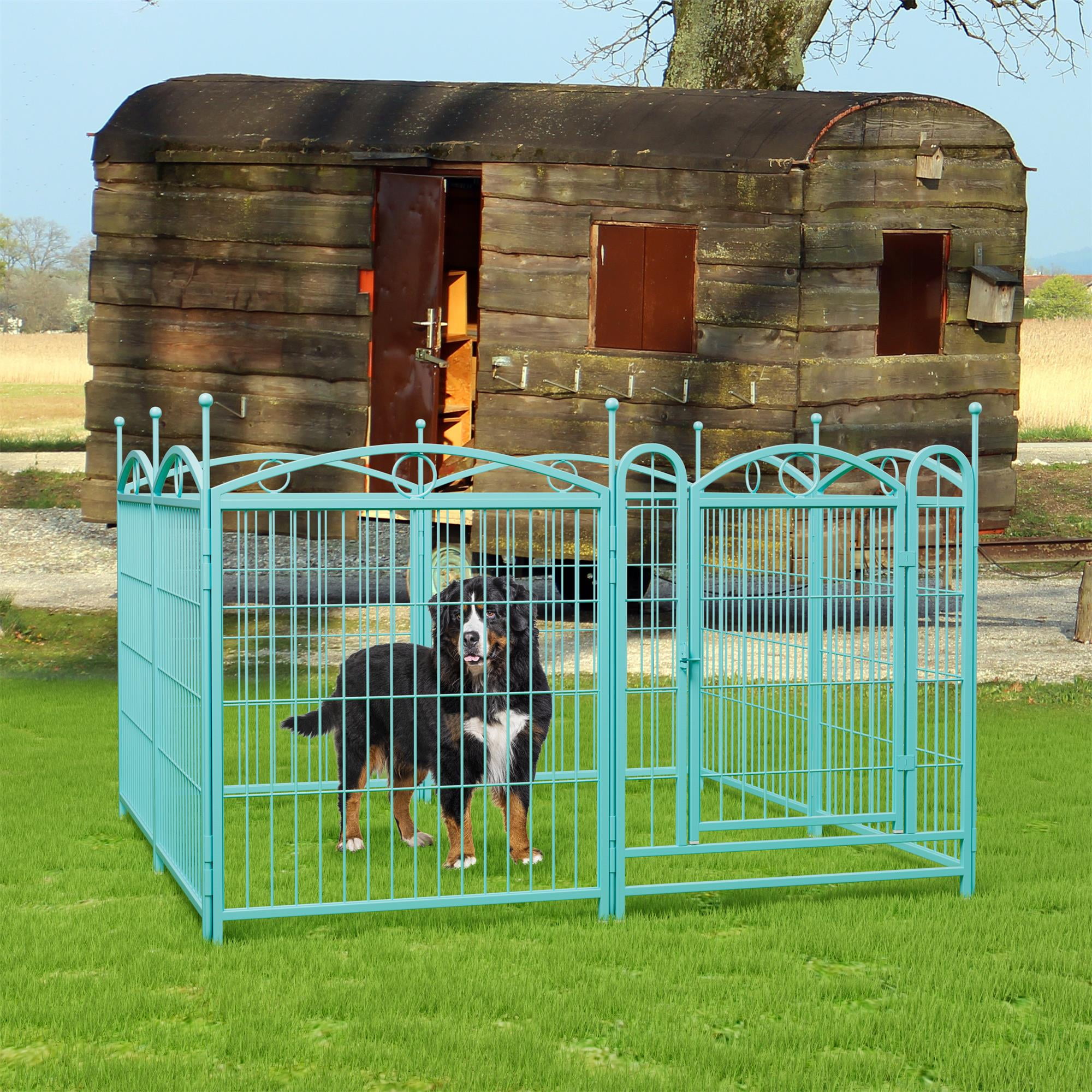 Pefilos Outdoor Dog Playpen with Doors, 32" 8 Panels Indoor Dog Fence Metal Dog Pen Pet Puppy Exercise Pen for RV Camping Garden Yard, Blue