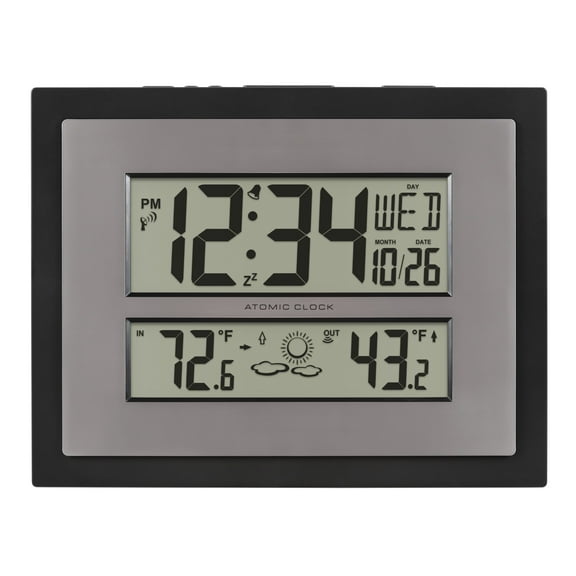 La Crosse Technology Atomic Digital Black & Silver Contemporary Clock, 512-65937-INT