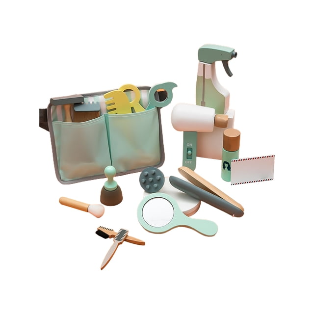 Juego De Juguetes De Peluquería De Madera Para Niños, Juego De Peluquería, Juguete De Simulación De Peluquero Con Tijeras, Secador, Cepillo, Baberos, Bolsa De Almacenamiento, Rociador Cateissary FN002454-00