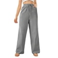 thumbnail image 3 of Women's Pants Casual Elastic High Waisted Wide Leg Pants Grey S Palazzo Pants with Pockets, 3 of 5