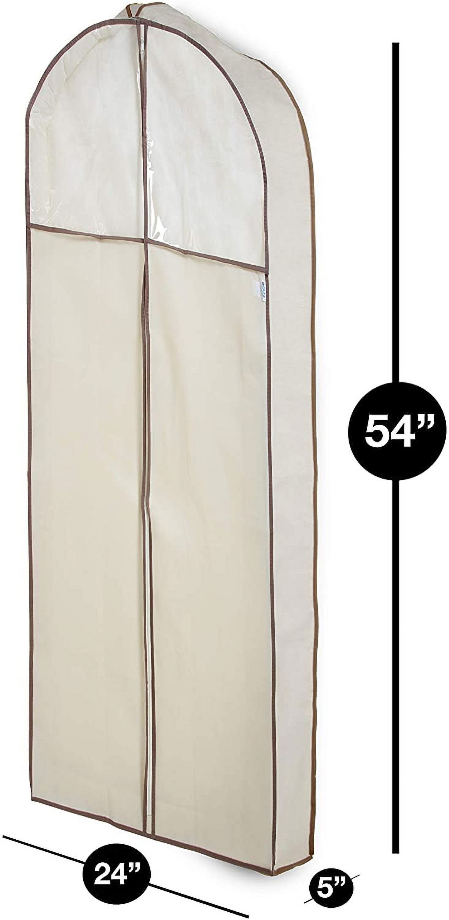 Smart Design Gusseted Garment Bag with Clear Window - Set of 6 - 24 x 54 Inch - Includes Zipper Closure and Travel Loop - Suits, Dresses, and Gowns Storage Organization - Beige