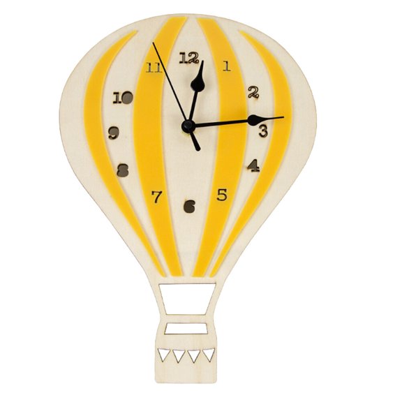 NIYANGLE Wall Clocks For Living Room Hot Air Balloon Shaped Wood Wall Clock Yellow 1Pcs