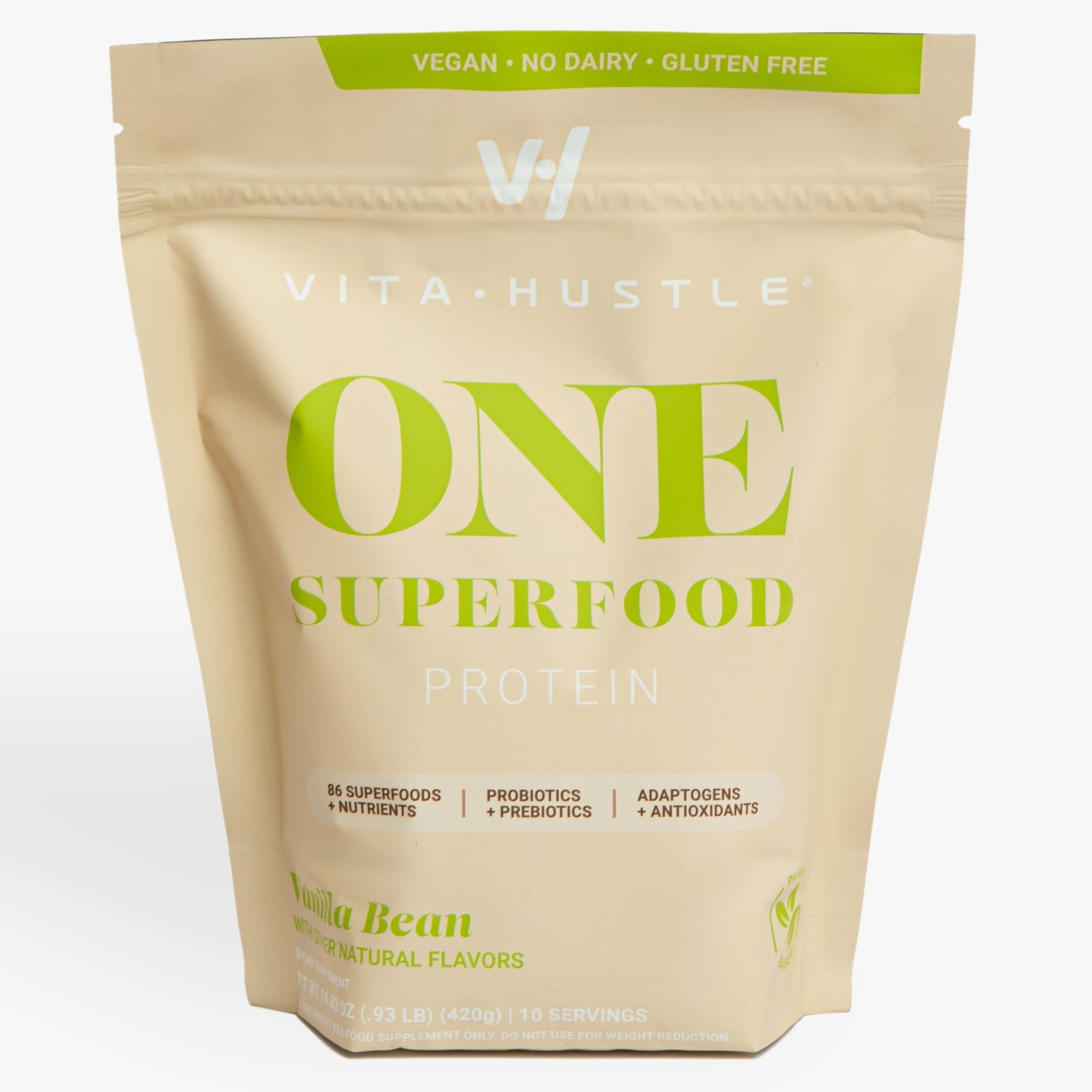 VitaHustle One Superfood Vegan Protein Powder, Vanilla Bean, 20g