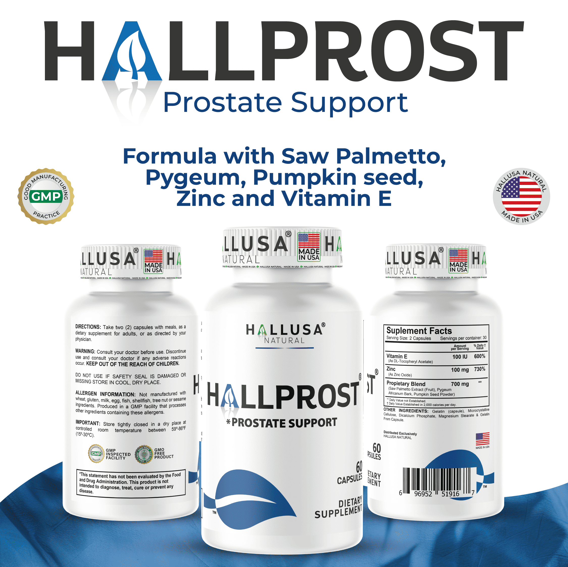 HALLPROST Prostate Health Urinary Tract & Bladder Support 180 Capsules, Saw Palmetto Blend 900mg* Reduce Frequent Urination, Prostate Health Supplement for Men