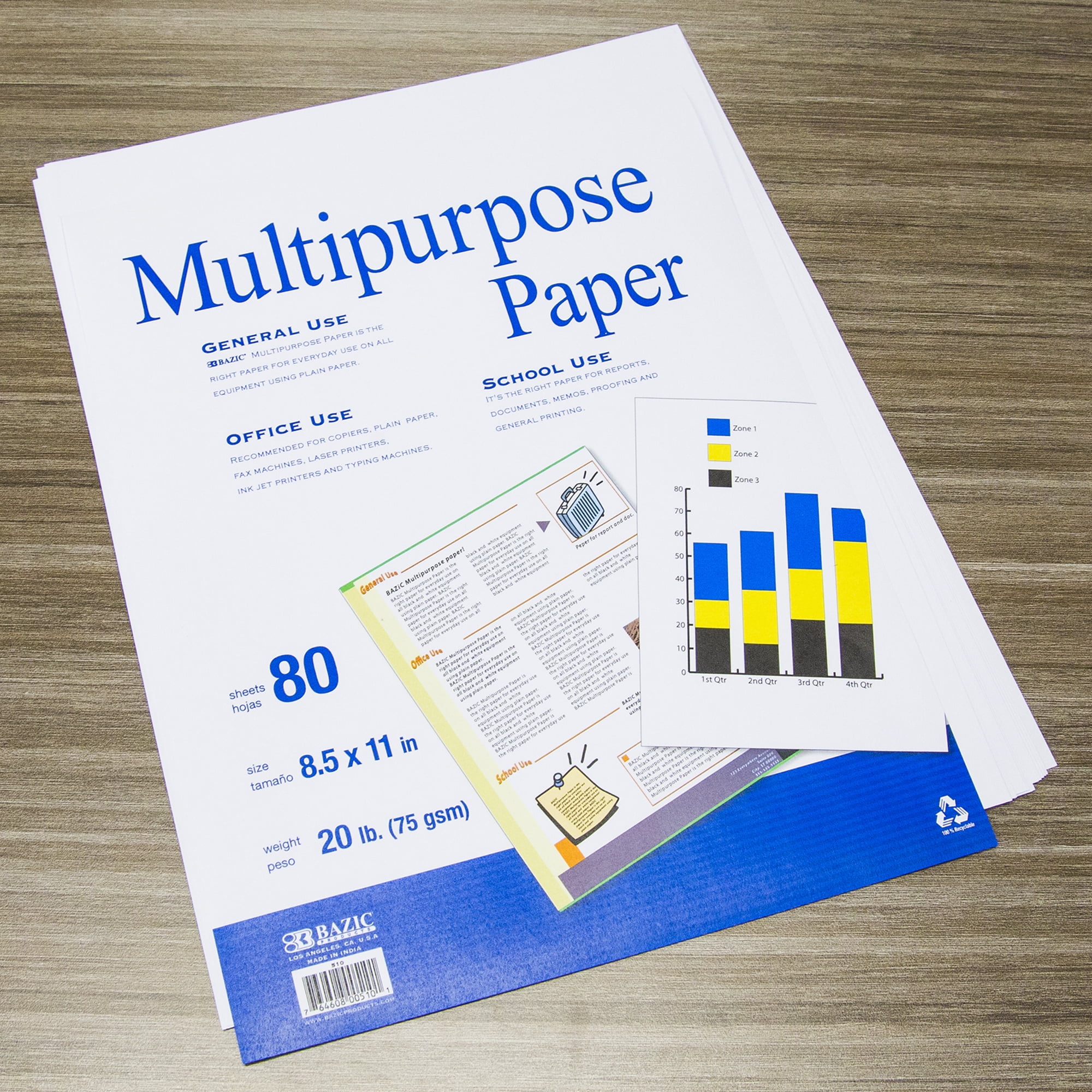 BAZIC 50 Sheets 8.5" x 11" White Copy Paper Laser Printing (50/Pack), 50-Packs