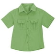 thumbnail image 4 of QQAMB Boys Girls Shirts Cotton Linen Button Down Lapel Summer Trendy Comfy Solid Color Short Sleeve Blouse Shirts with Pocket,Green,11 Years, 4 of 7