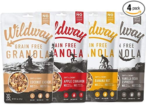 Wildway Vegan Granola | Variety | Certified Gluten Free Granola Breakfast Cereal, Low Carb Snack | Grain-Free, Paleo, Non-GMO, No Artificial Sweetener | 8oz - 4 pack