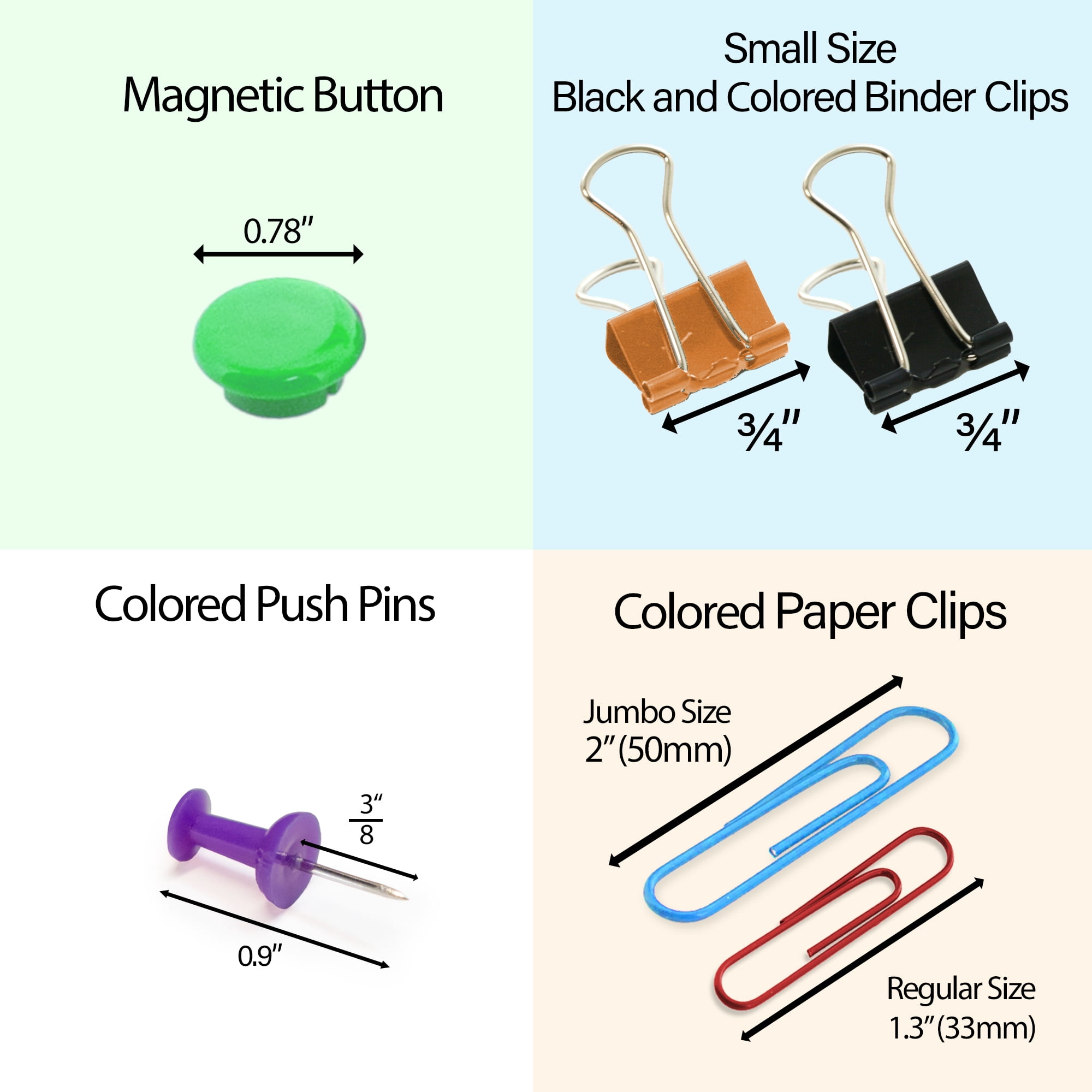 BAZIC Push Pin Binder Clip Magnet Button Paper Clips (269 Pcs/Pack), 12-Packs