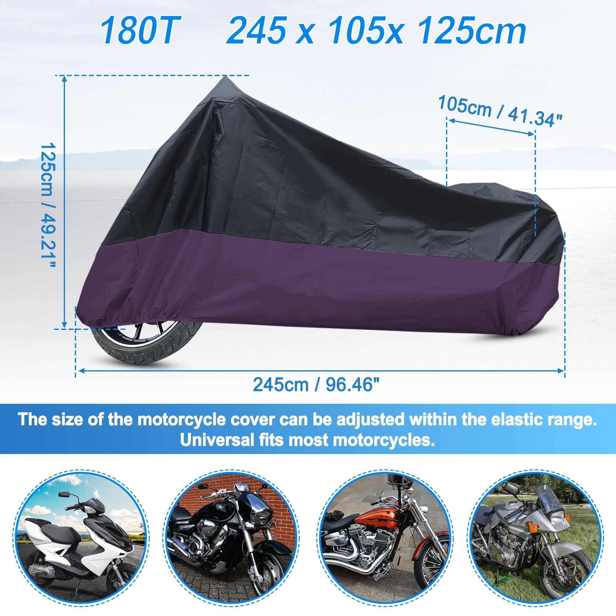 REGALWOVEN Motorcycle Cover Motorbike Cover Universal Scooter Waterproof Outdoor Protection 180T XL Black Purple