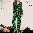 thumbnail image 2 of Feancey Soft Pajama Set for Women Halloween Print Button Down Shirt and Pants Loungewear Sets Long Sleeve Cozy Sleepwear 2 Piece Outfits Green M, 2 of 7